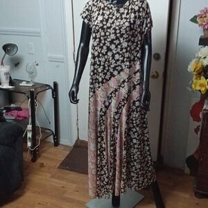 Eloquii Black and Pink Floral Maxi Dress